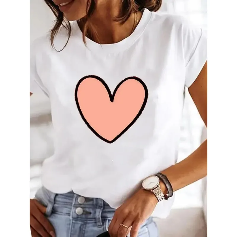 Love Heart Watercolor Sweet Print Summer T Clothing T-shirts Short Sleeve Casual Ladies Fashion Female Graphic Tee Women - Image 3