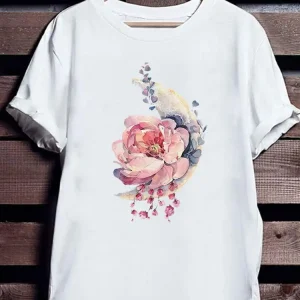 Women Print Fashion Casual Summer T Clothing T-shirts Flower Watercolor 90s Short Sleeve Clothes Ladies Female Graphic Tee