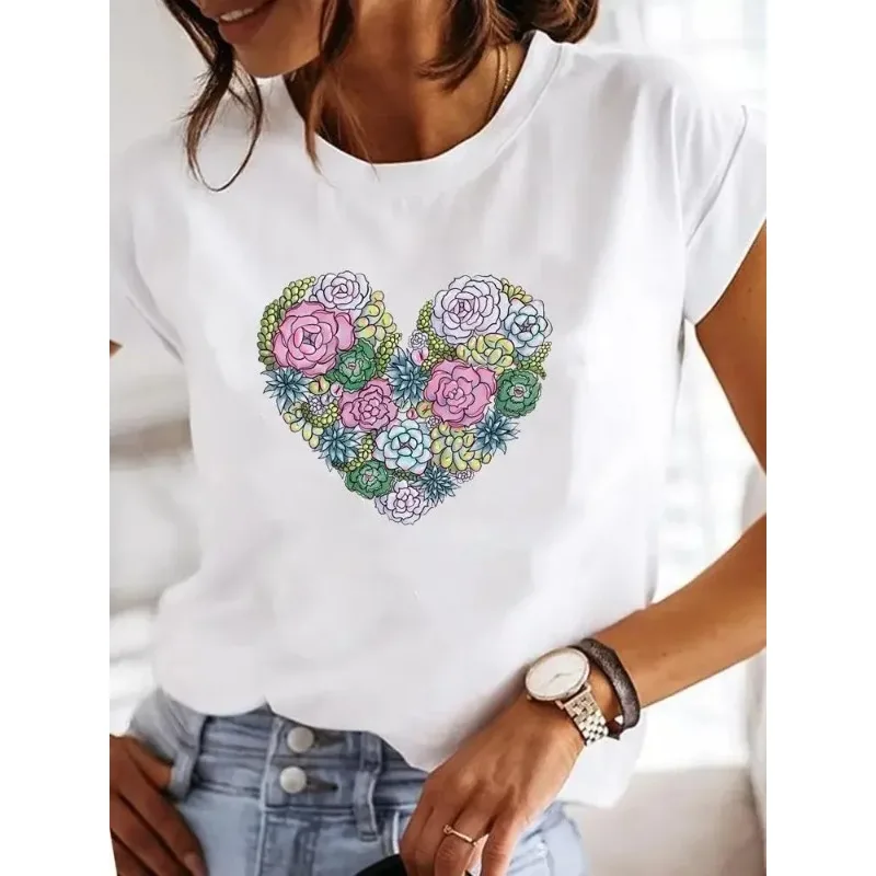 Love Heart Watercolor Sweet Print Summer T Clothing T-shirts Short Sleeve Casual Ladies Fashion Female Graphic Tee Women - Image 5