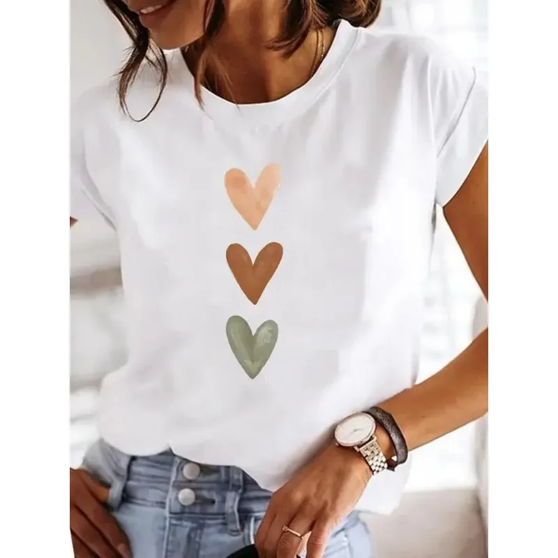 Love Heart Watercolor Sweet Print Summer T Clothing T-shirts Short Sleeve Casual Ladies Fashion Female Graphic Tee Women - Image 2